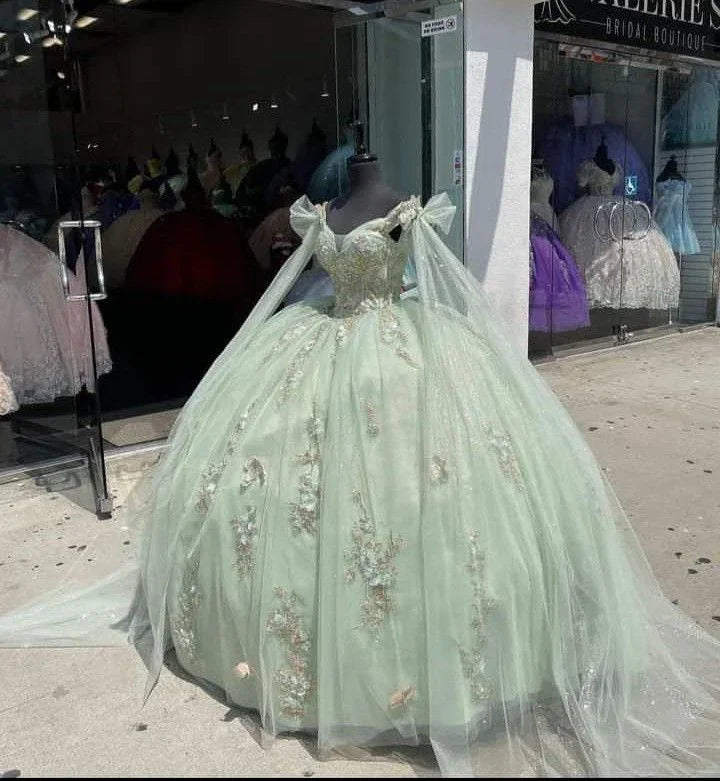 Abito da Quinceanera in Tulle Verde Salvia, Abito da Ballo, Abito per Dolce Sedicesimo Y5387