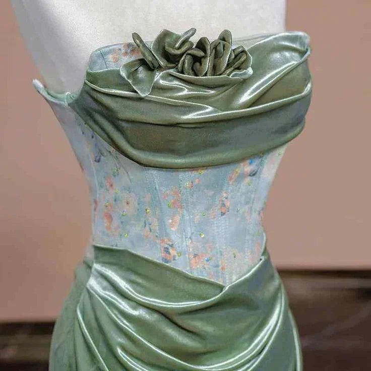 Abito da sera formale a sirena senza spalline plissettato elegante per ballo Y7989