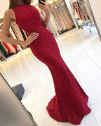 Eleganti Abiti da Sera in Pizzo a Sirena Borgogna Y771