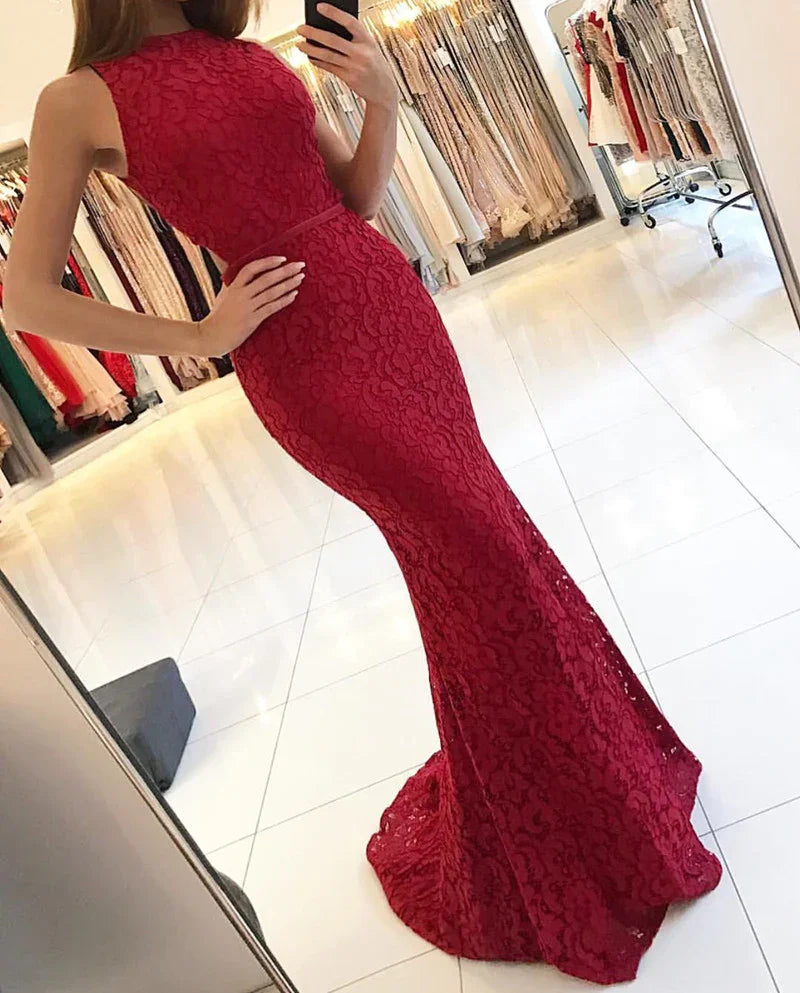 Eleganti Abiti da Sera in Pizzo a Sirena Borgogna Y771