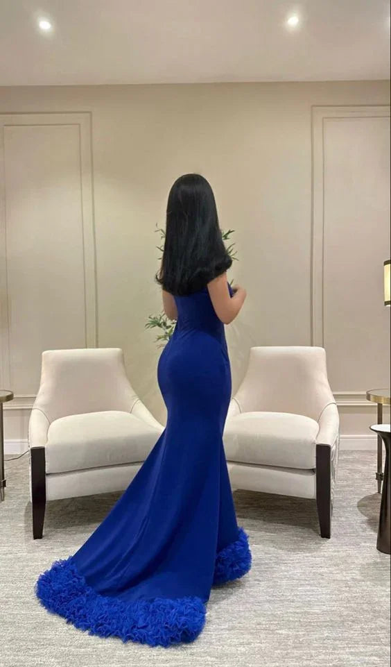 فستان سهرة أزرق أنيق على شكل حورية البحر فستان رسمي أزرق Y6397