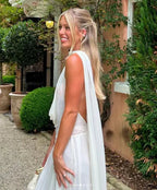 Robe de soirée longue en tulle blanc sexy à décolleté plongeant Y8240