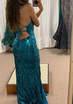 Vestido de Baile Longo com Lantejoulas Brilhantes, Estilo Sereia, Costas Descobertas Y7906