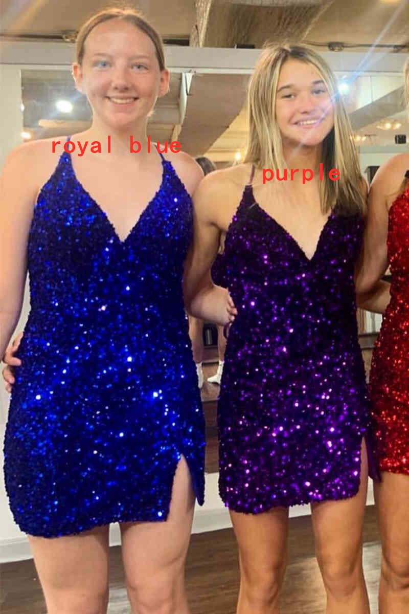 Abito a tubino con scollo a V e paillettes per il ritorno a casa