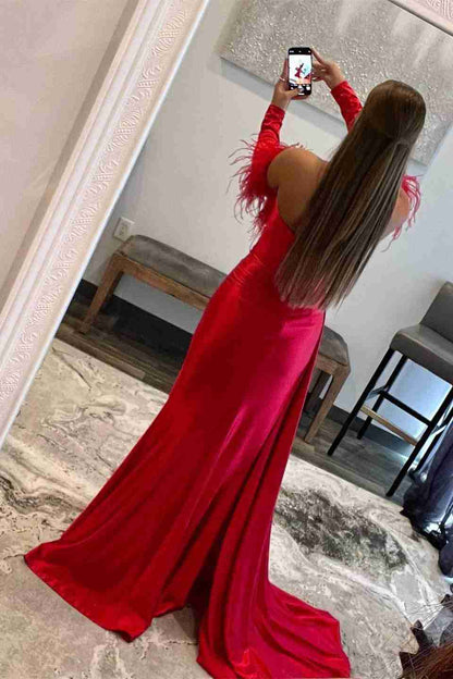 Vestido formal rojo plisado con escote corazón y mangas desmontables