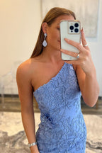 Mermaid One Shoulder Lace Long Prom Dress with Slit