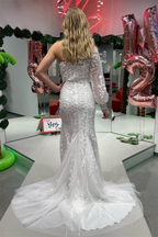 Mermaid One Shoulder Long Sleeve Lace Prom Dress