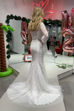 Mermaid One Shoulder Long Sleeve Lace Prom Dress