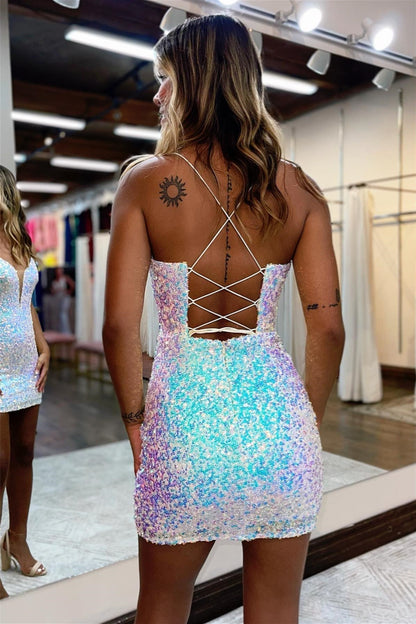 Vestido de fiesta ajustado con escote en V profundo y lentejuelas