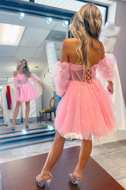 Vestido de fiesta de tul plisado con corte A
