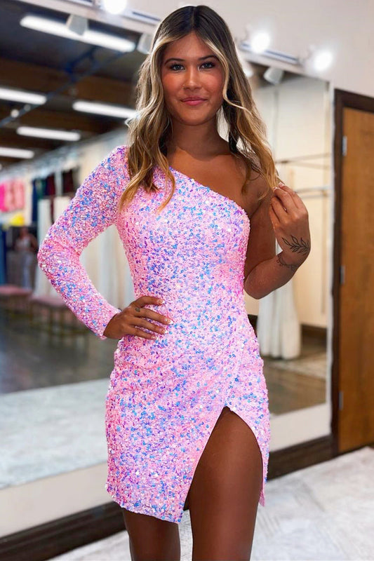 Vestido de fiesta de un solo hombro con abertura