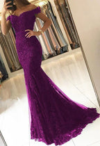 Abito da sera viola formale a sirena con scollo a V e pizzo a spalle scoperte Y198