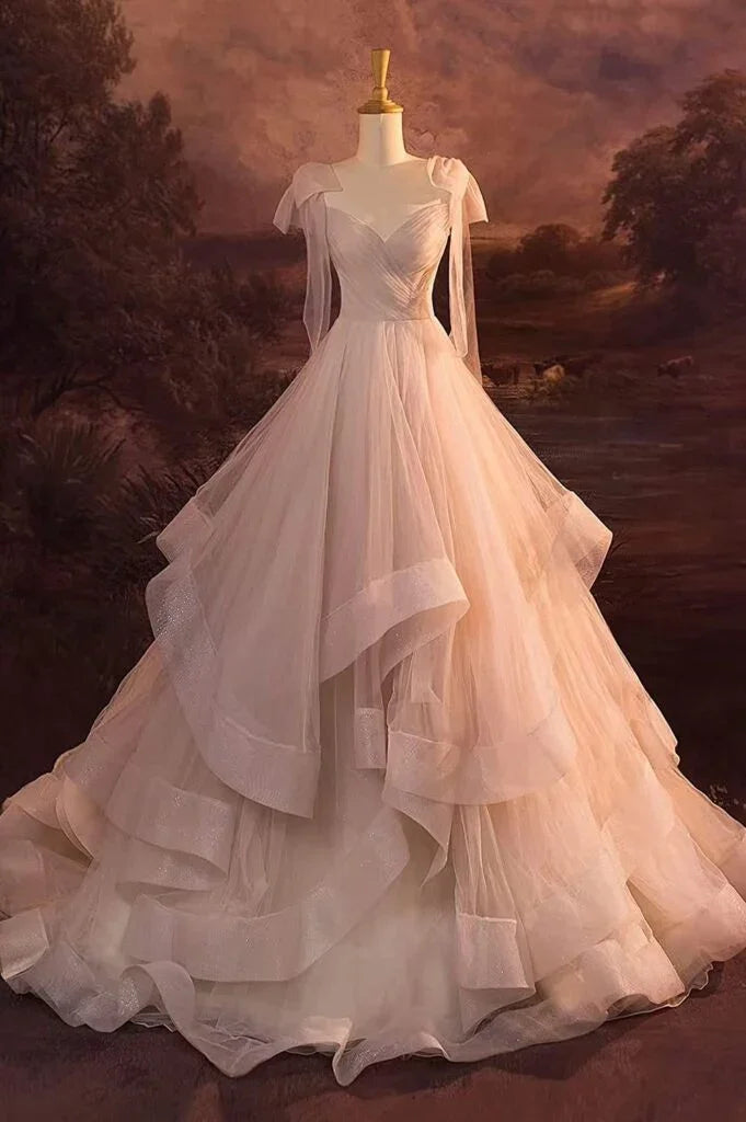 Vestido de fiesta de tul rosa claro con lentejuelas en capas Vestido de noche Y8389