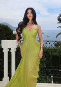 Vestido Longo Verde Sedutor para Baile com Alças Finas Vestido de Noite Y7925
