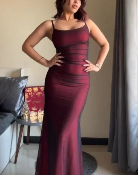 Abito da sera vintage bordeaux con spalline sottili Y7780