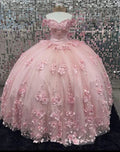 Robe de bal rose à épaules dénudées pour Quinceañera avec appliques 3D et corset Y6791