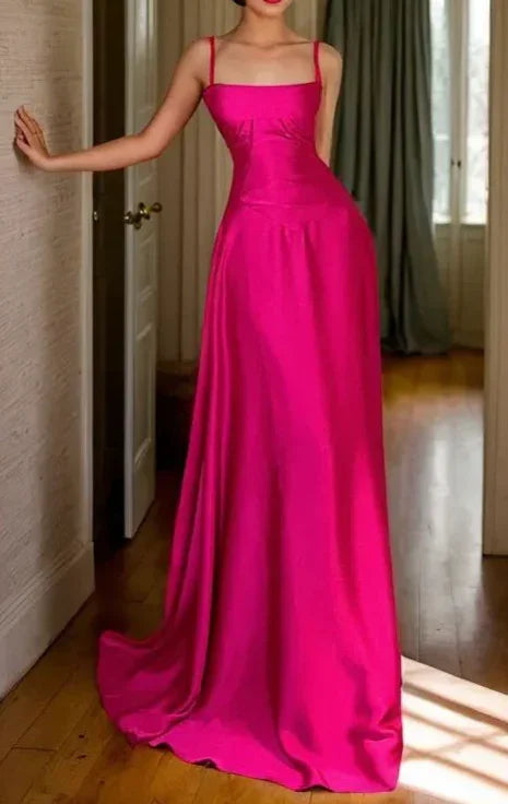 Vestido de Festa em Linha A Rosa Choque em Cetim Vestido de Baile Y7717
