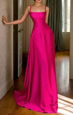 Vestido de Festa em Linha A Rosa Choque em Cetim Vestido de Baile Y7717