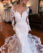 Fabulous Mermaid Lace Wedding Gown Backless V Neck with Detachable Train