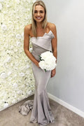 Fantastic Satin Strapless Mermaid Long Bridesmaid Dresses With Train