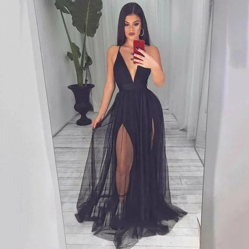 Vestidos de Baile Sensuais com Decote em V, Costas Descobertas e Alças Finas SYP169