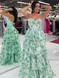 Floral Sweetheart Corset Bodice A Line Prom Dress With Slit