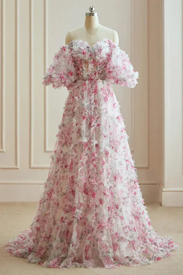 Abito da cerimonia floreale multicolore con fucsia bianca Fatina dei fiori PSK561