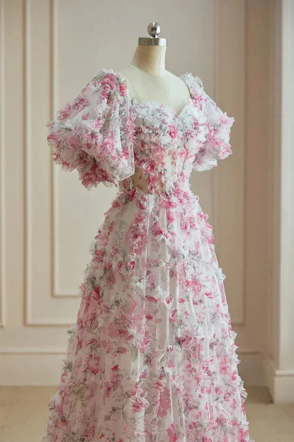 Abito da cerimonia floreale multicolore con fucsia bianca Fatina dei fiori PSK561