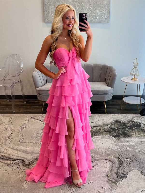 Fuchsia Plaited Sweetheart Satin Mermaid Prom Dress With Cutout