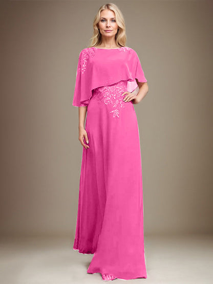 Vestido de gasa con encaje y lentejuelas para madre de la novia, corte A, largo hasta el suelo 