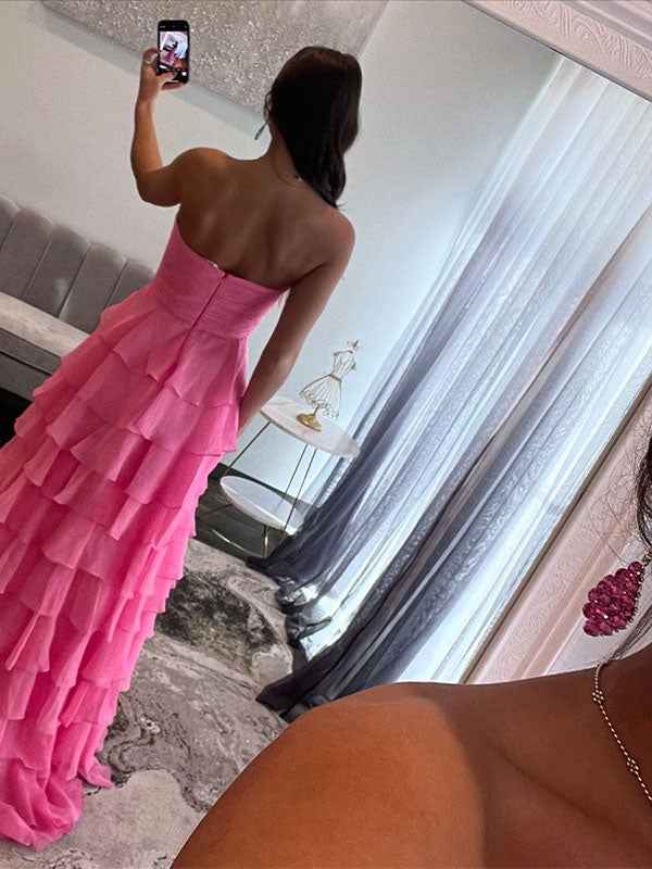 Fuchsia Plaited Sweetheart Satin Mermaid Prom Dress With Cutout