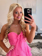 Fuchsia Plaited Sweetheart Satin Mermaid Prom Dress With Cutout