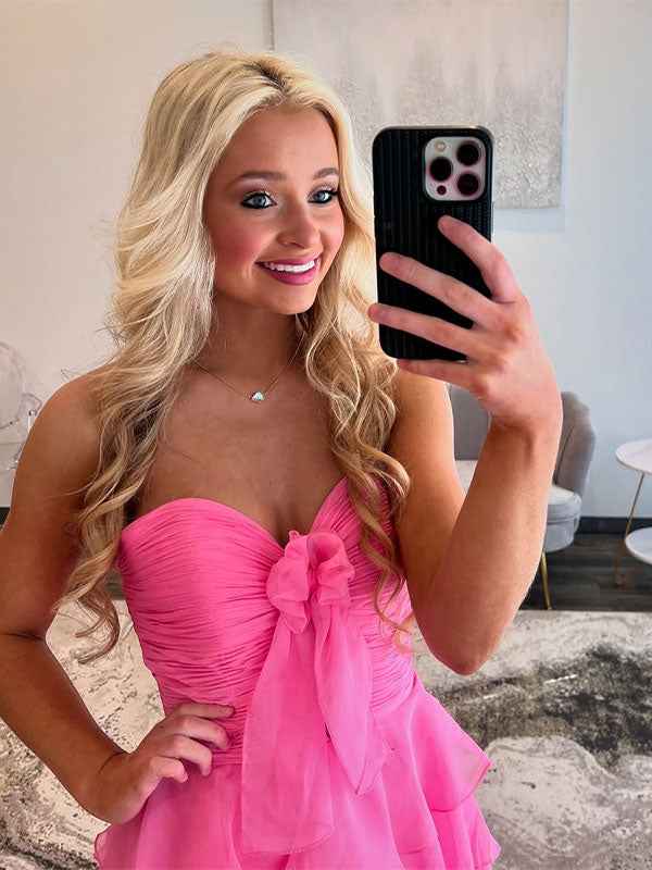 Fuchsia Plaited Sweetheart Satin Mermaid Prom Dress With Cutout