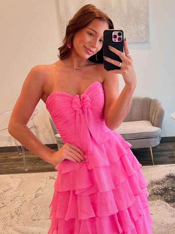 Fuchsia Plaited Sweetheart Satin Mermaid Prom Dress With Cutout