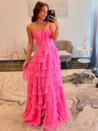 Fuchsia Plaited Sweetheart Satin Mermaid Prom Dress With Cutout