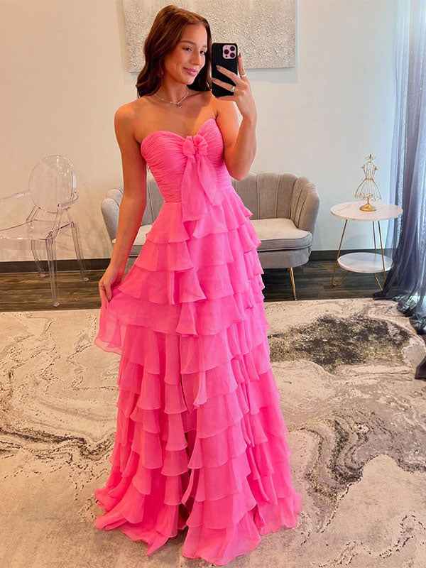 Fuchsia Plaited Sweetheart Satin Mermaid Prom Dress With Cutout