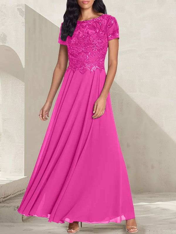 Charcoal Grey A-Line Scoop Long Mother of the Bride Dress With Beadings