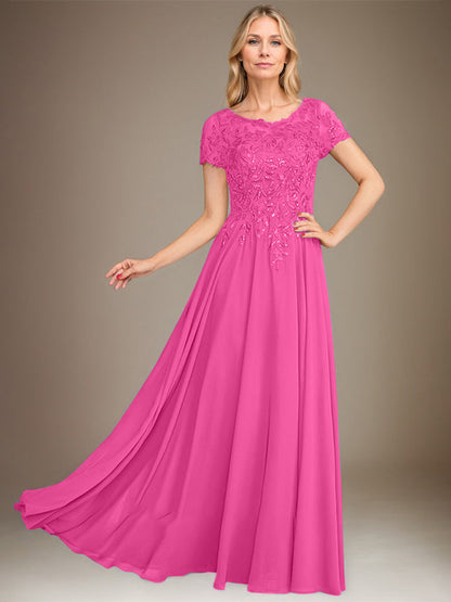 Vestido de gasa para madre de la novia, corte A, largo hasta el suelo, con apliques y lentejuelas 
