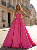 Fuchsia Sweetheart Satin Prom Ball Gown Dress With Crystal Embellished Bustier
