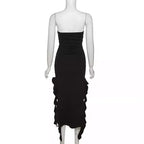 Elegante abito da festa nero senza spalline, abito da sera nero Y1929