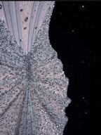 Vestido largo de noche y baile con lentejuelas y cuentas, tul lila brillante, estilo sirena, con escote barco Y8054
