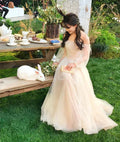 Vestido longo de baile em tule champanhe, vestido de noite em tule champanhe Y257