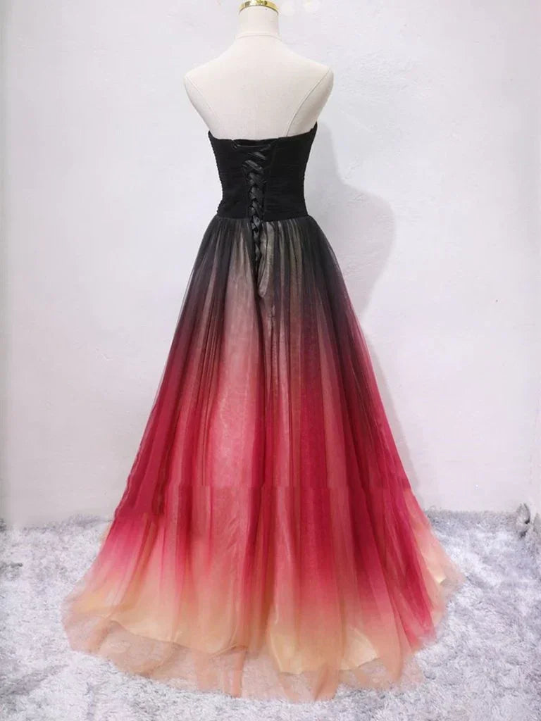 Vestidos longos de baile de finalistas com decote em V, costas abertas, corte evasê e efeito ombré, Vestidos longos formais de cerimónia com efeito ombré Y1826