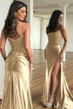 Fuchsia Strapless Corset Satin Mermaid Prom Dress