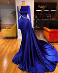 eleganti modesti abiti da sera manica lunga blu reale con perline lusso eleganti abiti formali da festa Y40