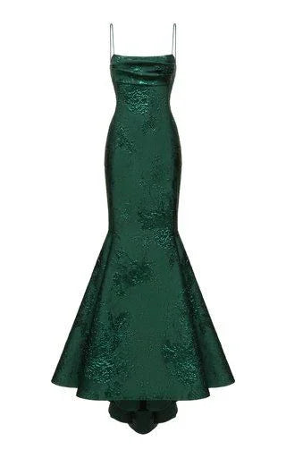 Vestido de Festa Esmeralda com Alças Finas Estilo Sereia/Trompete, Vestido Elegante para Noite Y1800