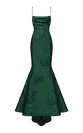 Vestido de Festa Esmeralda com Alças Finas Estilo Sereia/Trompete, Vestido Elegante para Noite Y1800