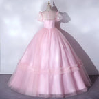 Wunderschöne rosa Quinceañera-Kleider mit luxuriösen Puffärmeln, klassischem plissiertem Festkleid, Reißverschluss am Rücken, Ballkleid Y2588