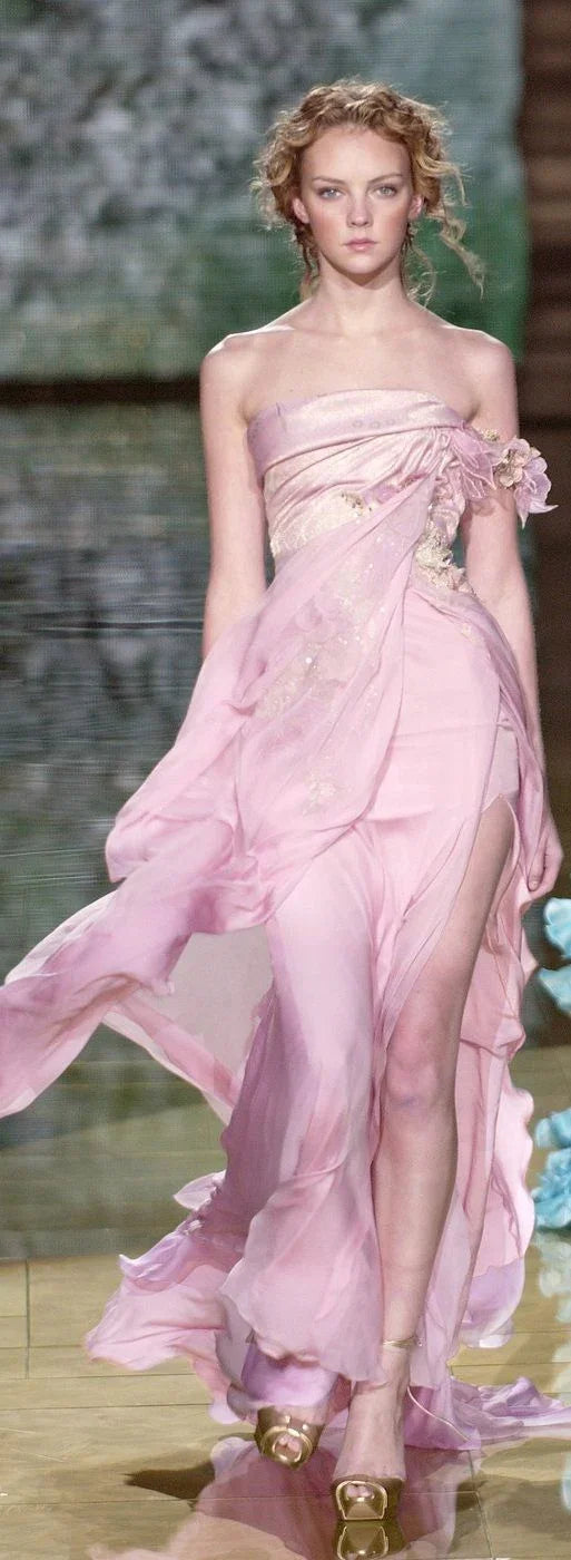 Vestito da festa e ballo con applicazioni in chiffon rosa carino, abito da sera a linea A con spacco Y8436
