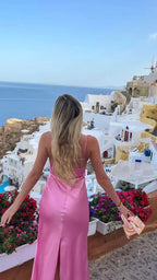 Abito elegante rosa con spalline sottili, abito da sera rosa Y2357